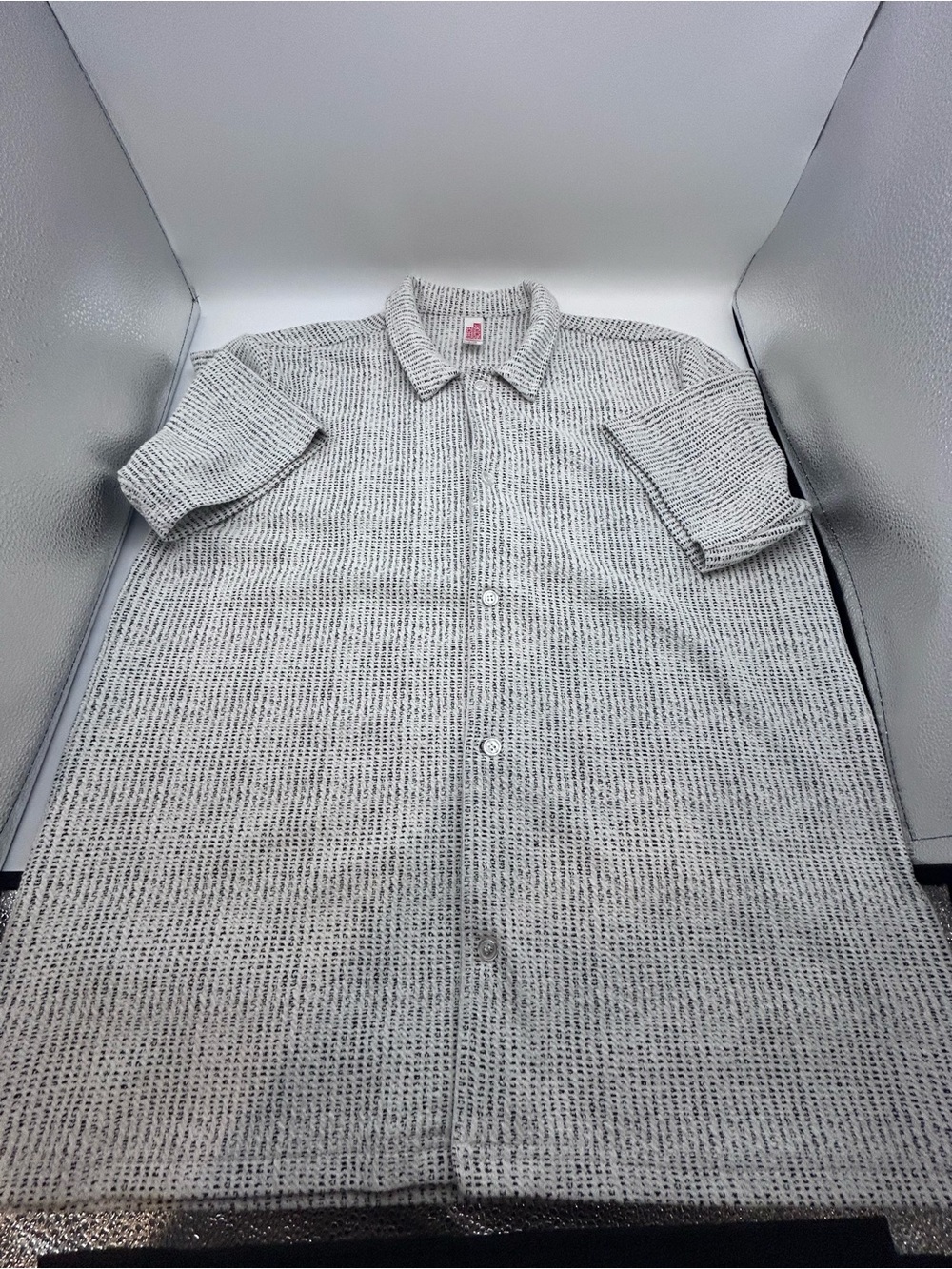 Fleece Factory Men's L/G Regular White/Black Textured Knit Long Sleeve Button-Up